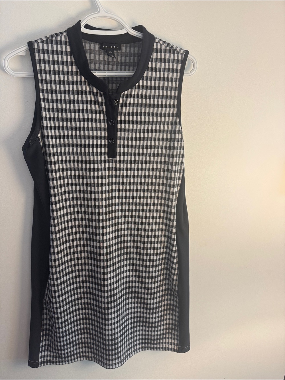 Tribal Black & White Gingham Henley Tank
